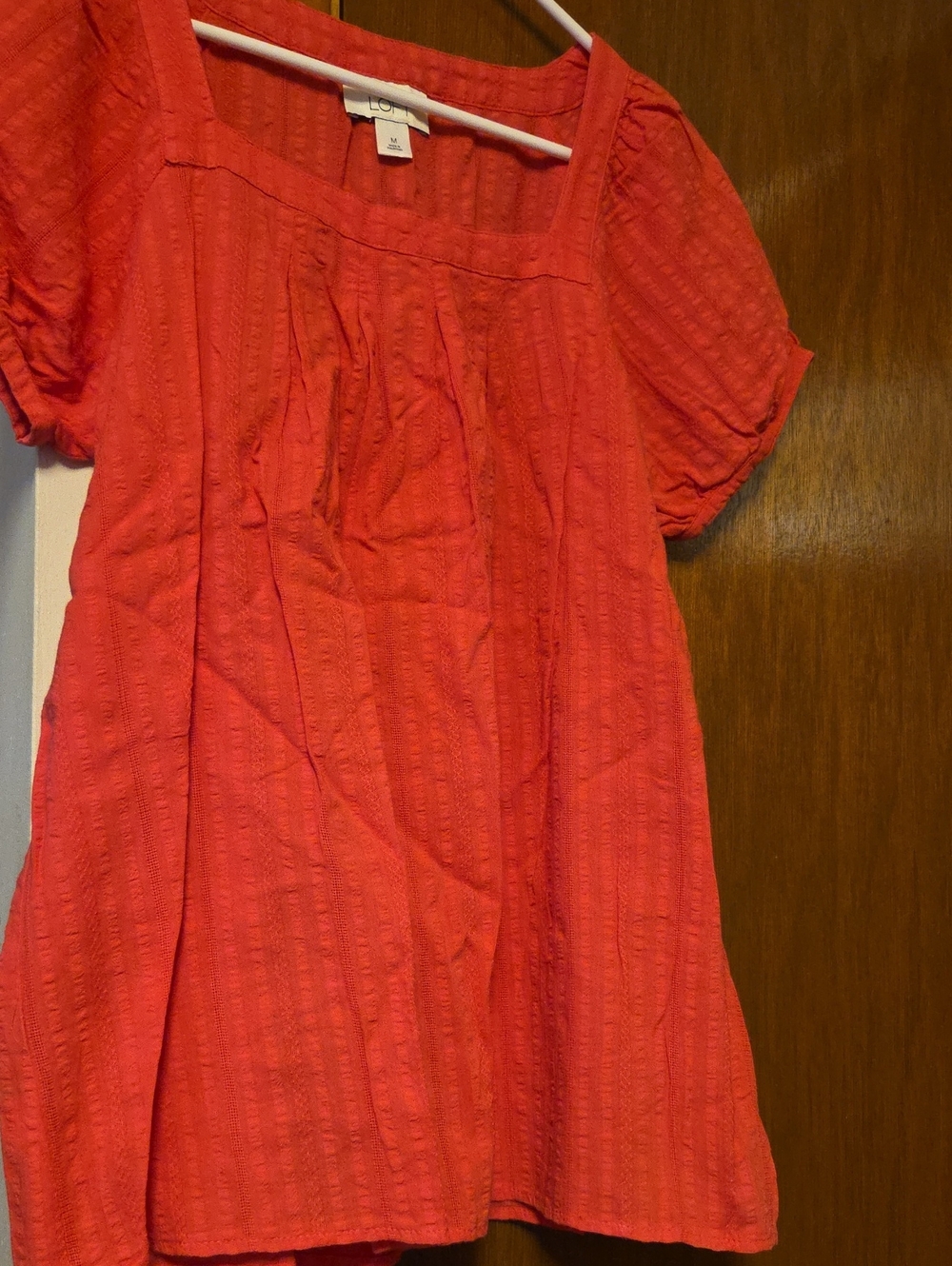 WORN ONCE LOFT Women's Coral-Orange Short Puff Sleeve Blouse